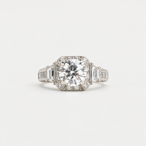 Art Deco Haloring i platin med diamanter (2.51 ct), str 49