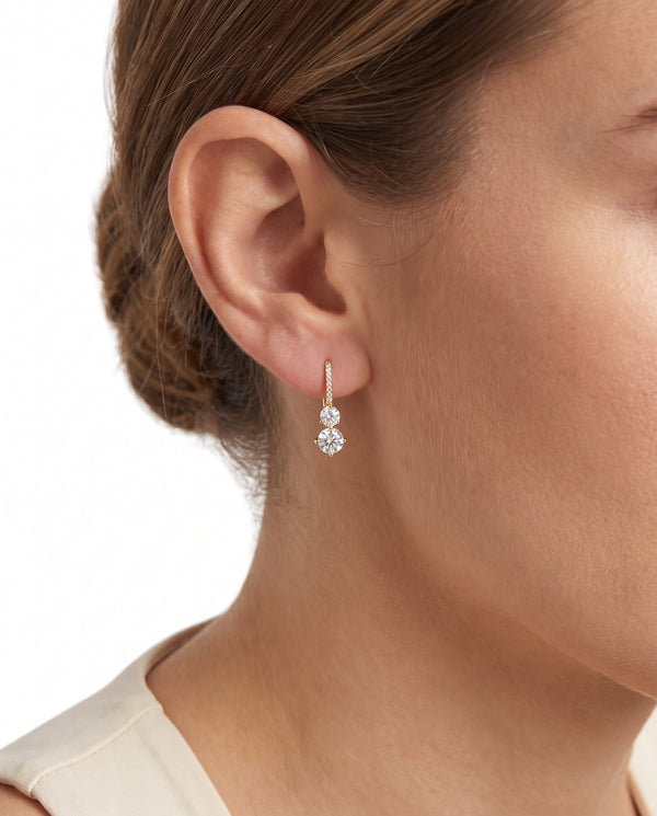 Dobbelt Solitaire Ørehængere i 14K guld med labgrown diamanter (2,63 ct), 2,2 cm