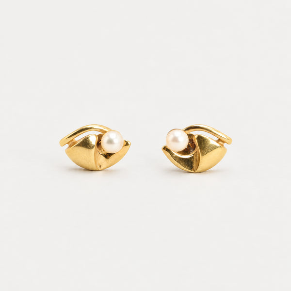 Perle øreringe i 14K guld, 1 cm