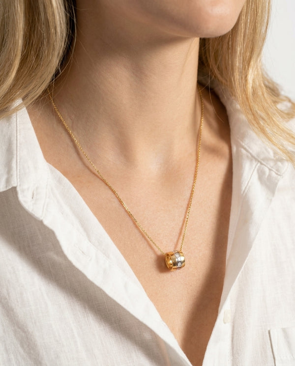 Georg Jensen Fusion Halskæde i 18K guld, hvidguld og rosaguld med diamanter (0,05 ct), 46 cm