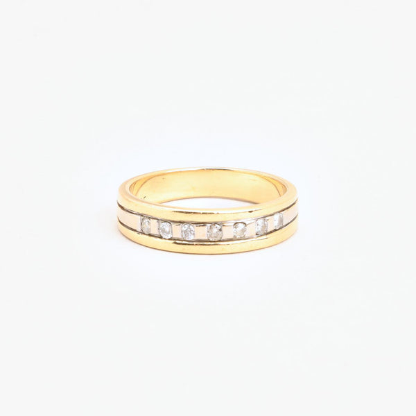 Gypsyring i 14K guld og hvidguld med diamanter (0,07 ct), str 55