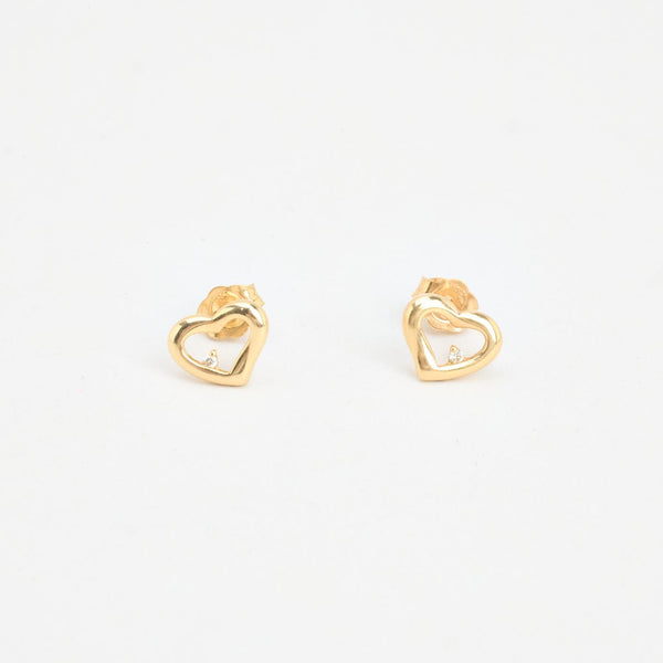 Hjerte øreringe i 14K guld med 2 diamanter (0,008 ct), 1 cm, 1,01 g
