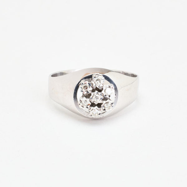 Illusion signetring i 14K hvidguld med diamanter (0,04 ct), str 50