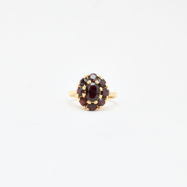 Rosetring i 14K guld med granater, Str. 55