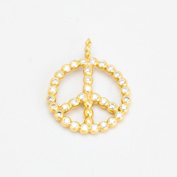 Peace sign vedhæng i 18K guld med 33 diamanter (0,69 ct), 3 cm, 6,11 g