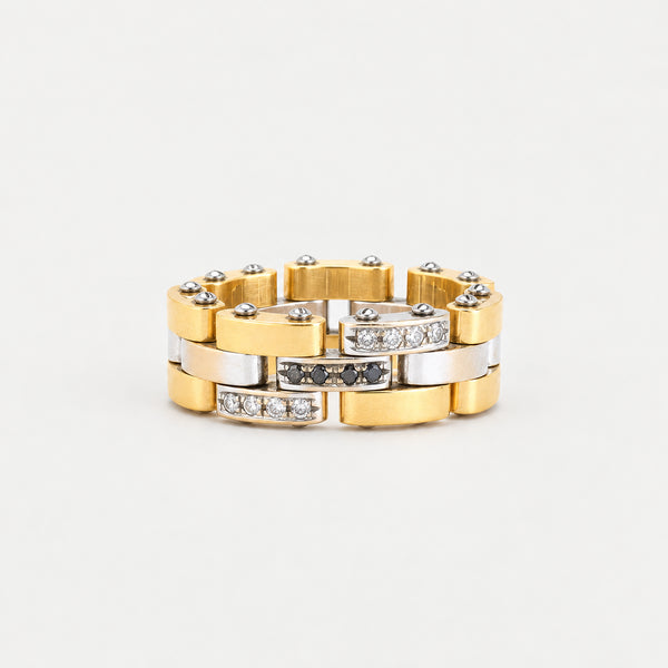 Kædering i 18K guld og hvidguld med diamanter (0,04 ct), str 57