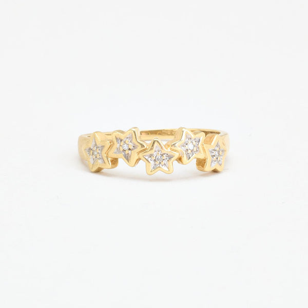 Stjerne clusterring i 14K guld med diamanter (0,01 ct), str 53