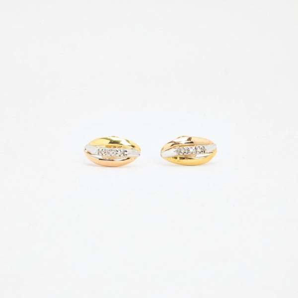 Organisk Øreringe med stik med diamanter (0,03 ct) i 18K guld, hvidguld og rosaguld, 1 cm,