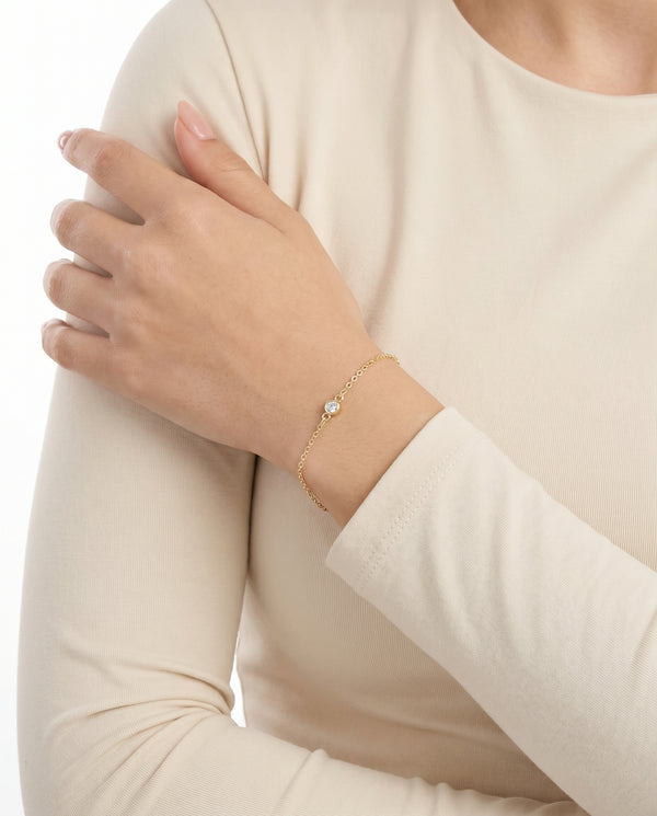 Ankerkæde armbånd i 14K guld med diamant charm (0,05 ct), 17,5 cm