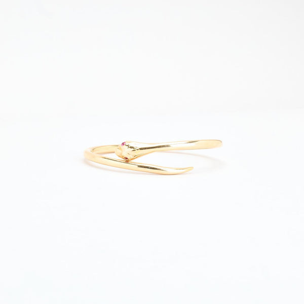 Slange armring i 14K guld med pink sten, 6.1 cm