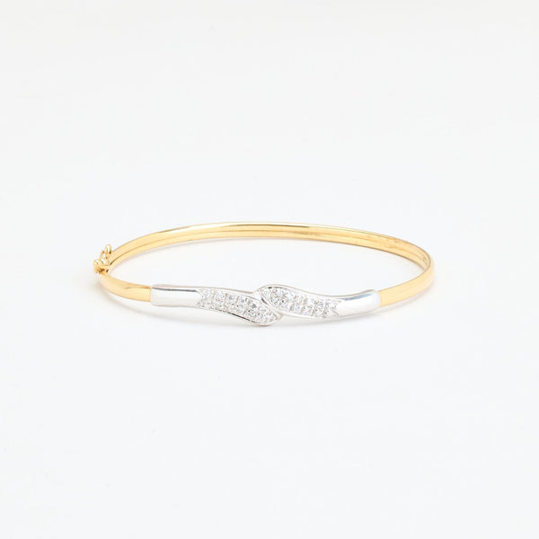 Slange armring i 14K guld og hvidguld med zirkoner, 6,3 cm