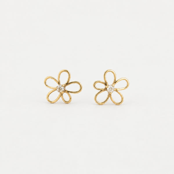 Blomster ørestikker i 8K guld, med hvide sten