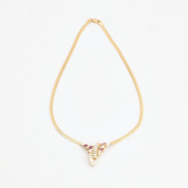 Panser collier i 14K guld med cluster vedhæng med rubiner og diamanter (1,48 ct), 43.5 cm