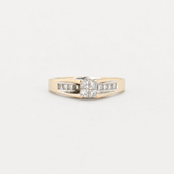 Geometrisk alliance solitaire ring i 14K hvidguld med diamanter (0,12 ct), str 56
