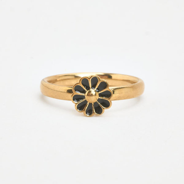 Marguerit ring i 8K guld med sort emalje, str 59