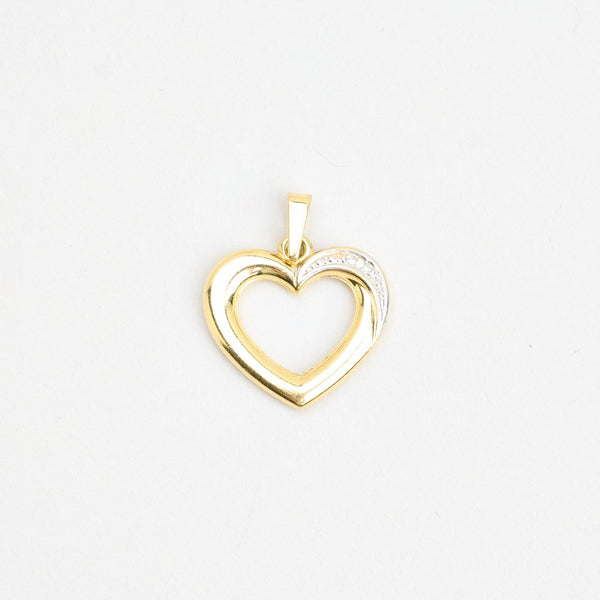 Åbent Hjerte vedhæng i 14K guld med en diamant (0,01 ct), 2,2 cm, 1,2 g