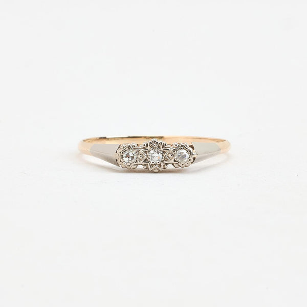 Trestensring i 14K guld og hvidguld med diamanter (0,09 ct), str. 59