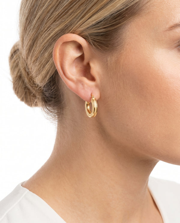 Mønstret Creoler i 18K guld, 1.2 cm,