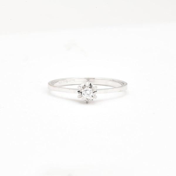 Blomster Solitairering i 14K hvidguld med en diamanter (0,04 ct), Str. 53