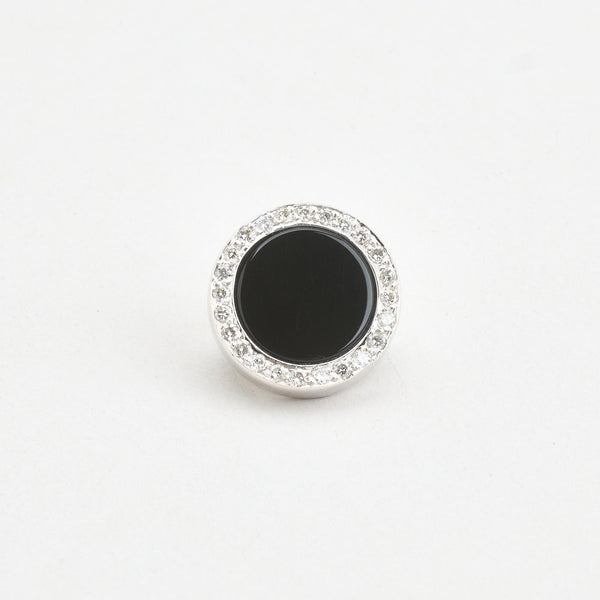 Cirkel charm i 14K hvidguld med diamanter (0,13 ct) og onyks, 1.4 cm