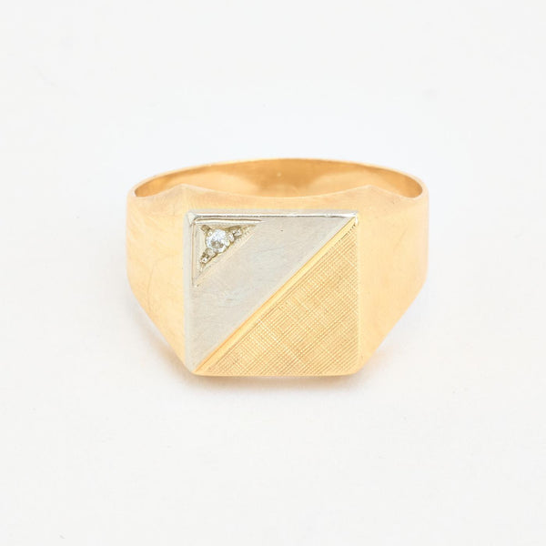 Signetring i 14K hvidguld med en diamant (0,02 ct), str 65