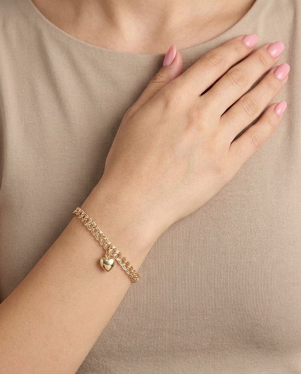 Hjerte Bismark Charm-armbånd i 18K guld, 17.5 cm, 9.7 g