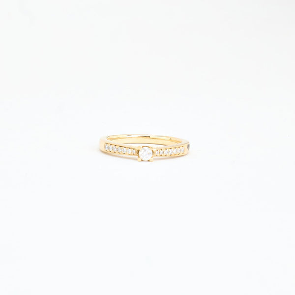 Kleopratra Queen alliance solitaire ring i 14K guld med diamanter (0,22 ct), str 55