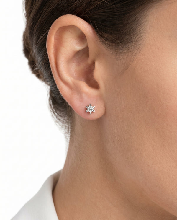 Klassiske Solitaire ørestikker i 18K hvidguld med diamanter (0,06 ct), 0.4 cm