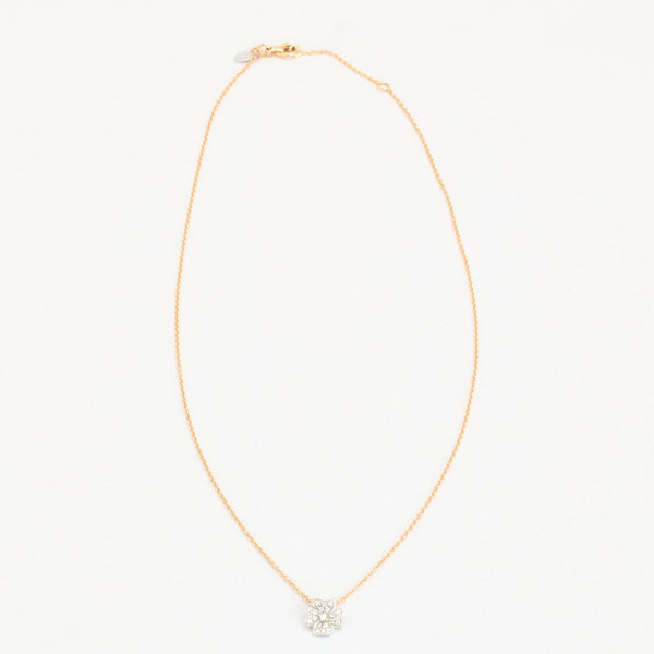 Ankerkæde i 18K rosaguld med 18K hvidguld blomster vedhæng med diamanter (0,18 ct), 45.5 cm