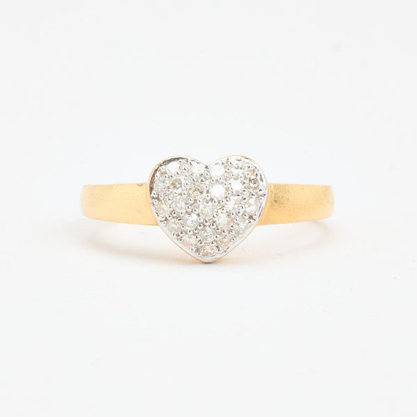 Pavé hjertering i 18K guld og hvidguld med diamanter (0,24 ct), str 50