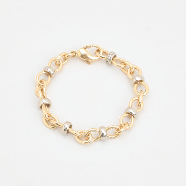 Lænke armbånd i 18K guld og hvidguld med diamanter (0,14 ct), 19 cm