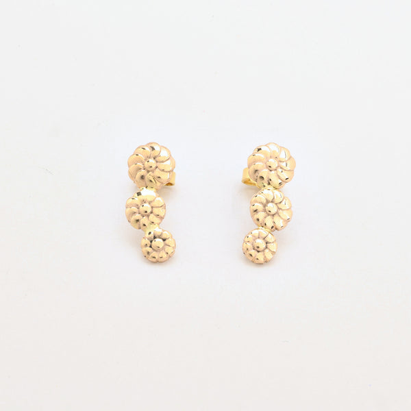 Blomster Øreringe med stik i 14K guld, 2 cm,