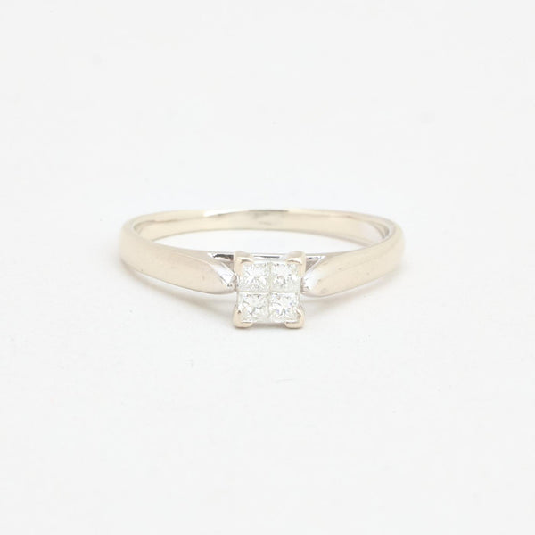Princess-cut Illusion ring i 18K hvidguld med diamanter (0,08 ct), str 57