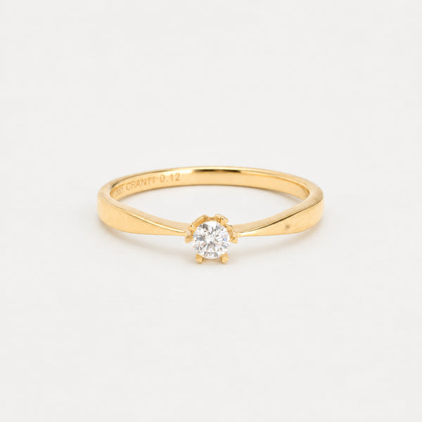 Solitairering i 14K guld med en diamant (0,12 ct), str 56