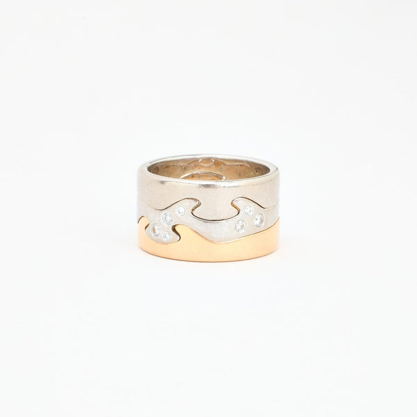 Georg Jensen Fusion Ring i 18K hvidguld og rosaguld med diamanter (0,16 ct), Str. 57