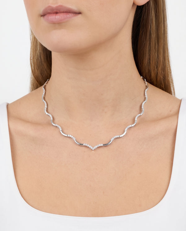 Organisk tenniscollier i 14K hvidguld med diamanter (0,50 ct), 42 cm, 20,6 g