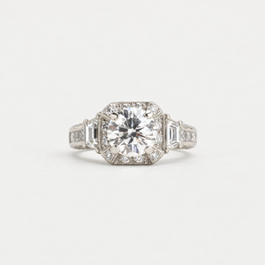 Art Deco Haloring i platin med diamanter (2.51 ct), str 49