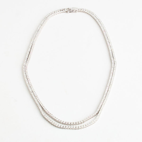 Dobbelt tennis collier i 18K hvidguld med diamanter (13,80 ct), 43 cm