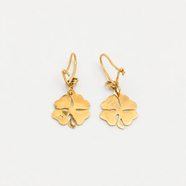 Firkløver Ørehængere i 14K guld, 2.8 cm,