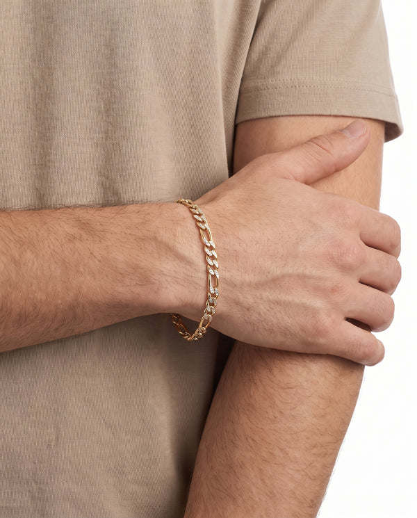 Organisk Figaro Armbånd i 14K guld, 19.5 cm, 7.84 g