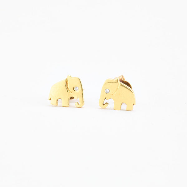 Elefant Ørerstikker i 18K guld med diamanter (0,001 ct), 0.9 cm
