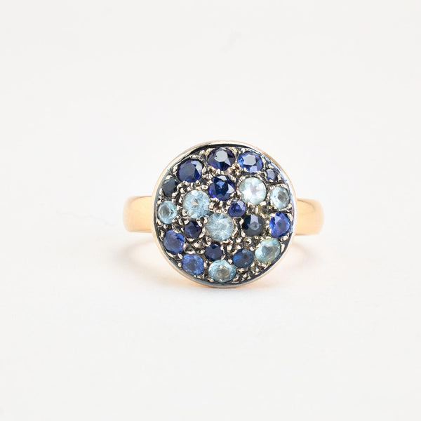 Pavé Statement ring i 18K guld med blå sten, Str. 60