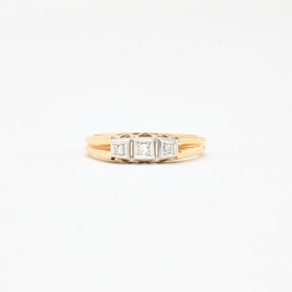 Trestensring i 14K guld med diamanter (0,03 ct), str 54