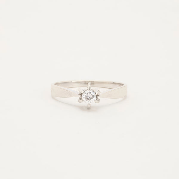 Solitairering i 14K hvidguld med en diamant (0.16 ct), Str. 55, 2 g
