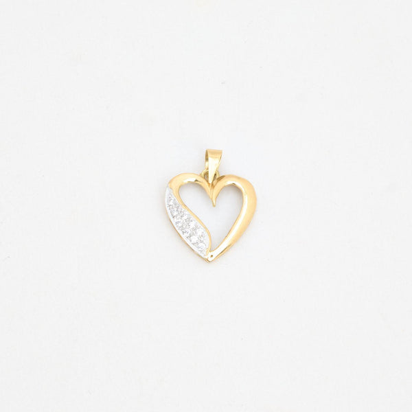 Pavé hjerte vedhæng i 14K guld og hvidguld med zirkoner, 3 cm
