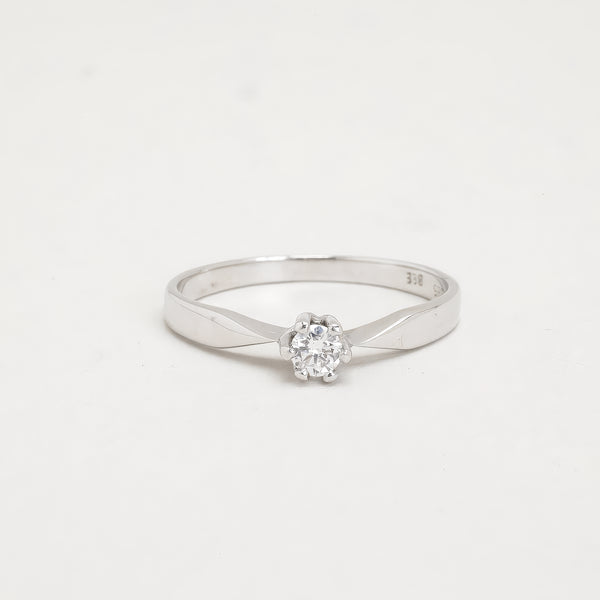 Solitaire ring i 14K hvidguld med en diamant (0,13 ct), Str. 57