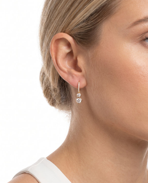 Dobbelt Solitaire ørehængere i 14K guld med labgrown diamanter (2,37 ct), 2,2 cm