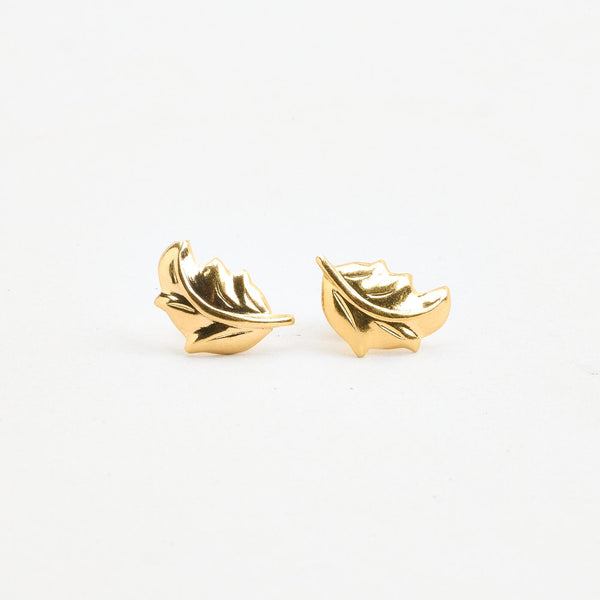Blad Øreringe med stik i 18K guld, 1.2 cm,