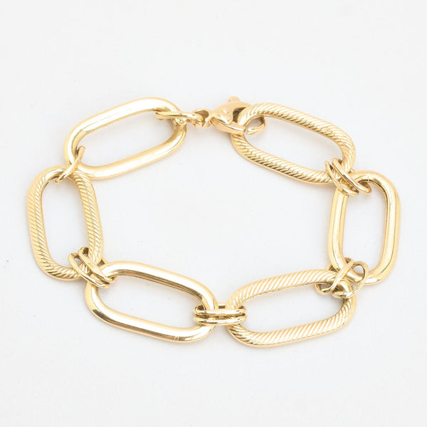 Mønstret Link Armbånd i 14K guld, 17 cm, 7.45 g