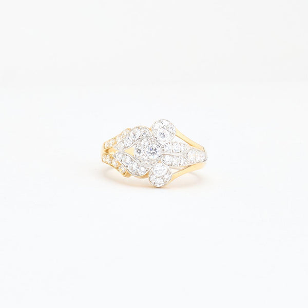 Blomster pavé gypsyring i 14K guld med zirkoner, str 57